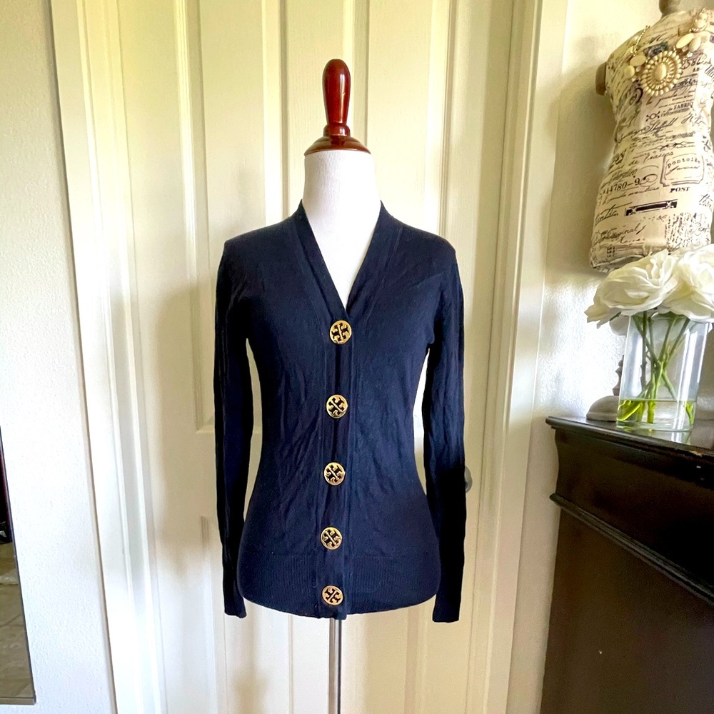 Tory Burch Merino Logo Button Cardigan